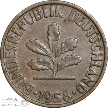 سکه 2 فینیگ 1958D جمهوری فدرال - EF45 - آلمان