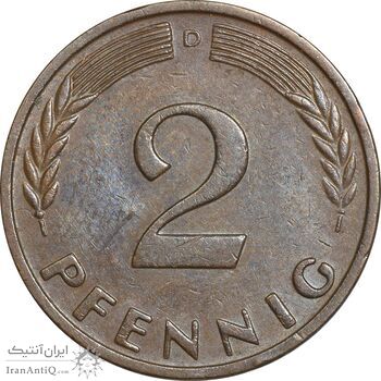 سکه 2 فینیگ 1958D جمهوری فدرال - EF45 - آلمان