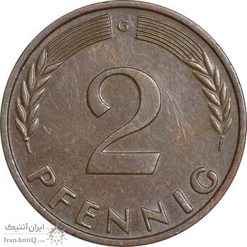 سکه 2 فینیگ 1962G جمهوری فدرال - EF45 - آلمان