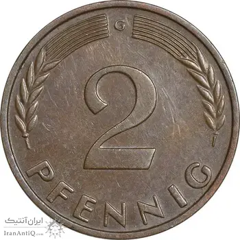 سکه 2 فینیگ 1962G جمهوری فدرال - EF45 - آلمان