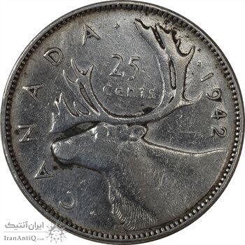 سکه 25 سنت 1942 جرج ششم - EF45 - کانادا سکه 25 سنت 1942 جرج ششم - EF45 - کانادا