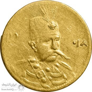 سکه طلا 5000 دینار 1318 تصویری - AU50 - مظفرالدین شاه