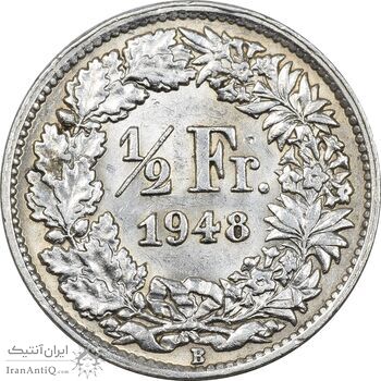 سکه 1/2 فرانک 1948 دولت فدرال - AU58 - سوئیس سکه 1/2 فرانک 1948 دولت فدرال - AU58 - سوئیس