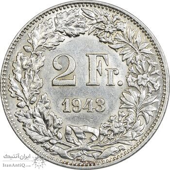 سکه 2 فرانک 1943 دولت فدرال - EF40 - سوئیس