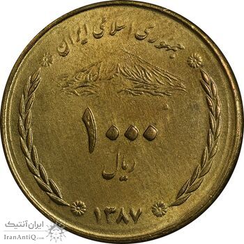 سکه 1000 ریال 1387 پل خواجو (چرخش 90 درجه) - MS64 - جمهوری اسلامی