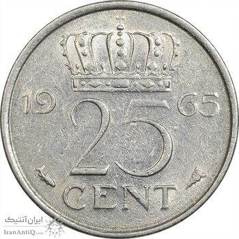 سکه 25 سنت 1965 یولیانا - AU55 - هلند
