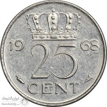 سکه 25 سنت 1968 یولیانا - AU50 - هلند