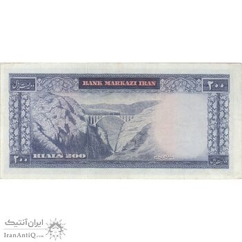 اسکناس 200 ریال (آموزگار - سمیعی) نوشته قرمز - تک - AU50 - محمد رضا شاه