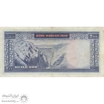 اسکناس 200 ریال (آموزگار - سمیعی) نوشته قرمز - تک - VF35 - محمد رضا شاه