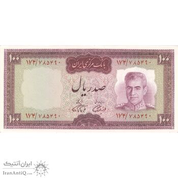 اسکناس 100 ریال (آموزگار - فرمان فرماییان) نوشته قرمز - تک - UNC64 - محمد رضا شاه