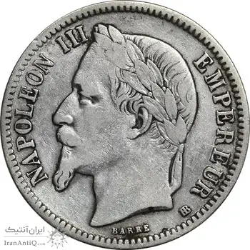 سکه 1 فرانک 1867 ناپلئون سوم - VF35 - فرانسه
