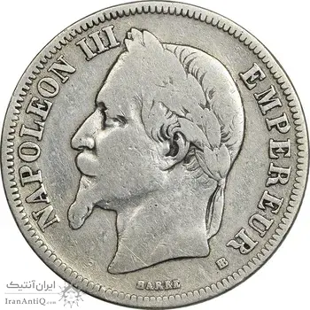سکه 2 فرانک 1867 ناپلئون سوم - VF25 - فرانسه