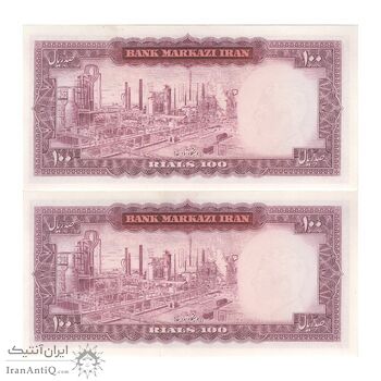 اسکناس 100 ریال (آموزگار - سمیعی) نوشته سیاه - جفت - UNC64 - محمد رضا شاه