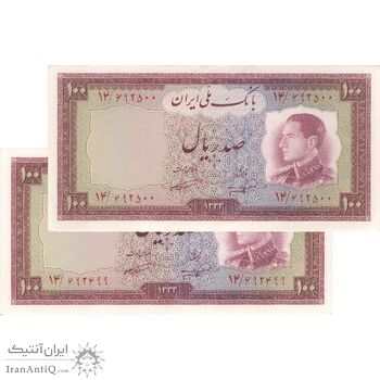 اسکناس 100 ریال 1333 - جفت - UNC60 - محمد رضا شاه
