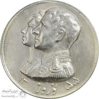 مدال نقره نوروز 1355 چوگان - MS63 - محمد رضا شاه