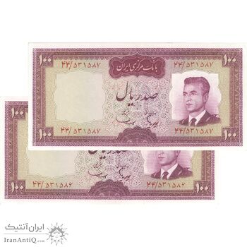 اسکناس 100 ریال (هویدا - سمیعی) - جفت - UNC61 - محمد رضا شاه