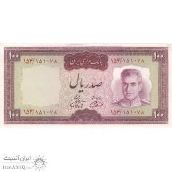 اسکناس 100 ریال (آموزگار - فرمان فرماییان) نوشته قرمز - تک - UNC61 - محمد رضا شاه