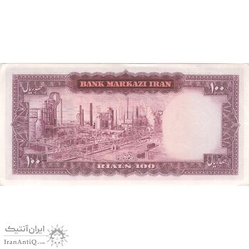 اسکناس 100 ریال (آموزگار - فرمان فرماییان) نوشته قرمز - تک - UNC61 - محمد رضا شاه
