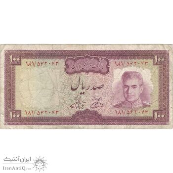 اسکناس 100 ریال (آموزگار - فرمان فرماییان) نوشته سیاه - تک - VF25 - محمد رضا شاه