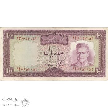اسکناس 100 ریال (آموزگار - سمیعی) نوشته سیاه - تک - EF45 - محمد رضا شاه