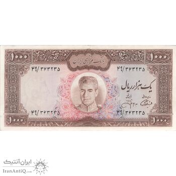 اسکناس 1000 ریال (آموزگار - جهانشاهی) - تک - AU55 - محمد رضا شاه