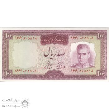 اسکناس 100 ریال (آموزگار - فرمان فرماییان) نوشته قرمز - تک - AU58 - محمد رضا شاه