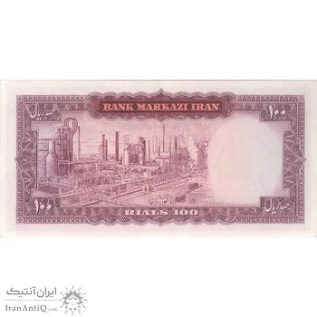 اسکناس 100 ریال (آموزگار - فرمان فرماییان) نوشته قرمز - تک - AU58 - محمد رضا شاه