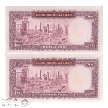 اسکناس 100 ریال (آموزگار - جهانشاهی) - جفت - UNC62 - محمد رضا شاه