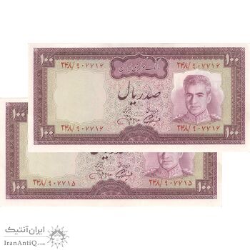 اسکناس 100 ریال (آموزگار - جهانشاهی) - جفت - UNC61 - محمد رضا شاه