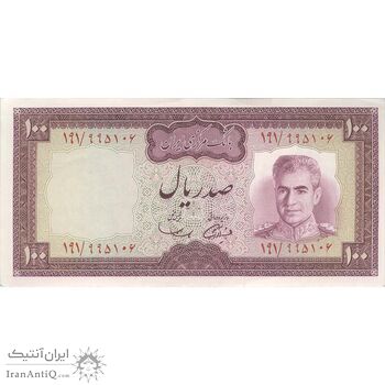 اسکناس 100 ریال (آموزگار - سمیعی) - تک - AU55 - محمد رضا شاه