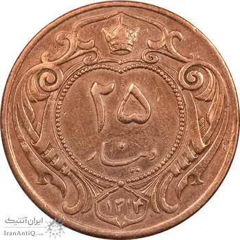 سکه 25 دینار 1314 (4 تاریخ ضخیم) مس - EF45 - رضا شاه