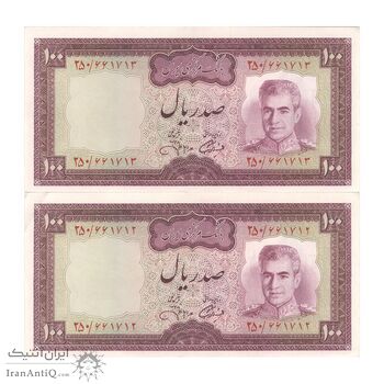 اسکناس 100 ریال (آموزگار - جهانشاهی) - جفت - AU58 - محمد رضا شاه