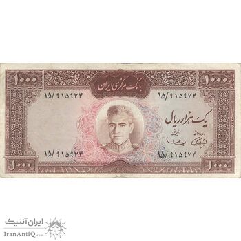 اسکناس 1000 ریال (آموزگار - سمیعی) نوشته قرمز - VF35 - محمد رضا شاه