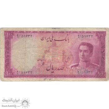 اسکناس 100 ریال سری سوم - تک - VF20 - محمد رضا شاه