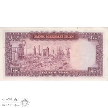 اسکناس 100 ریال (آموزگار - فرمان فرماییان) نوشته سیاه - تک - AU50 - محمد رضا شاه