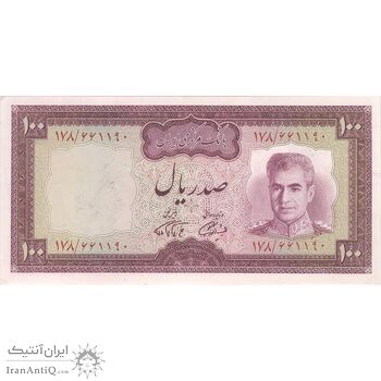 اسکناس 100 ریال (آموزگار - فرمان فرماییان) نوشته سیاه - تک - AU55 - محمد رضا شاه