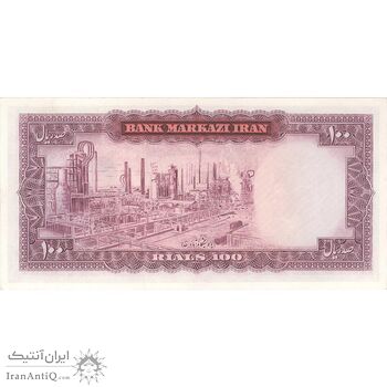 اسکناس 100 ریال (آموزگار - فرمان فرماییان) نوشته قرمز - تک - UNC62 - محمد رضا شاه