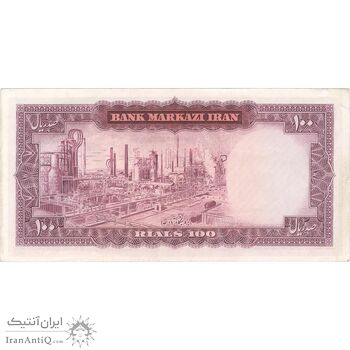 اسکناس 100 ریال (آموزگار - فرمان فرماییان) نوشته قرمز - تک - EF45 - محمد رضا شاه