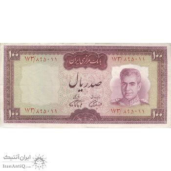 اسکناس 100 ریال (آموزگار - فرمان فرماییان) نوشته قرمز - تک - VF30 - محمد رضا شاه