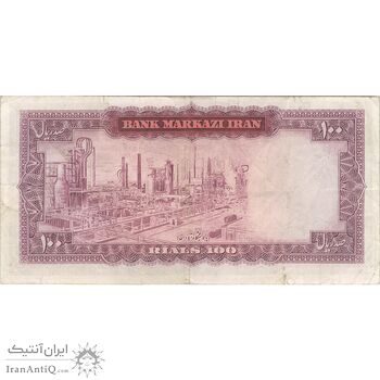 اسکناس 100 ریال (آموزگار - فرمان فرماییان) نوشته قرمز - تک - VF30 - محمد رضا شاه