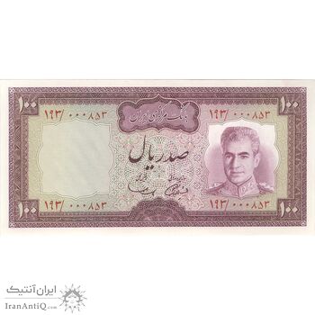 اسکناس 100 ریال (آموزگار - سمیعی) نوشته سیاه - تک - UNC63 - محمد رضا شاه