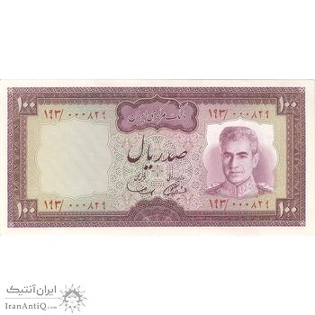 اسکناس 100 ریال (آموزگار - سمیعی) نوشته سیاه - تک - UNC62 - محمد رضا شاه