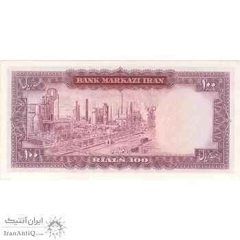 اسکناس 100 ریال (آموزگار - سمیعی) نوشته سیاه - تک - UNC62 - محمد رضا شاه