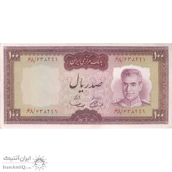 اسکناس 100 ریال (آموزگار - سمیعی) نوشته قرمز - تک - UNC62 - محمد رضا شاه