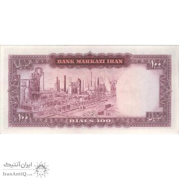 اسکناس 100 ریال (آموزگار - سمیعی) نوشته قرمز - تک - UNC62 - محمد رضا شاه