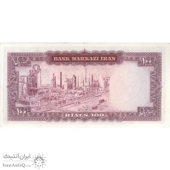 اسکناس 100 ریال (آموزگار - سمیعی) نوشته قرمز - تک - AU55 - محمد رضا شاه