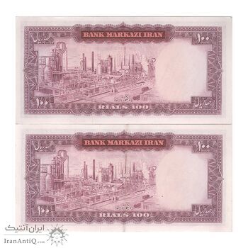 اسکناس 100 ریال (آموزگار - سمیعی) نوشته سیاه - جفت - UNC61 - محمد رضا شاه