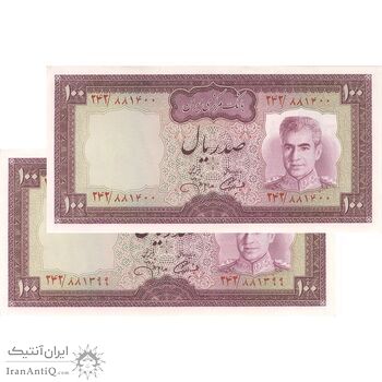 اسکناس 100 ریال (آموزگار - جهانشاهی) - جفت - UNC63 - محمد رضا شاه