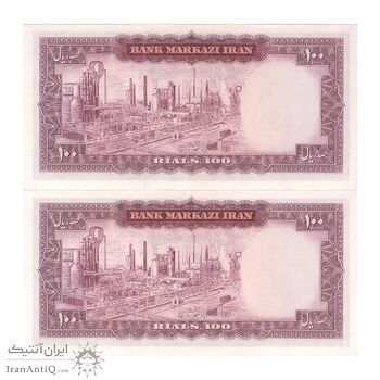 اسکناس 100 ریال (آموزگار - جهانشاهی) - جفت - UNC63 - محمد رضا شاه