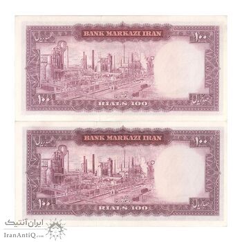 اسکناس 100 ریال (آموزگار - جهانشاهی) - جفت - AU58 - محمد رضا شاه